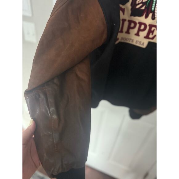 Vintage Chippewa Boots Letterman Bomber Jacket Wool leather Embordered Coat XL - Picture 2 of 6